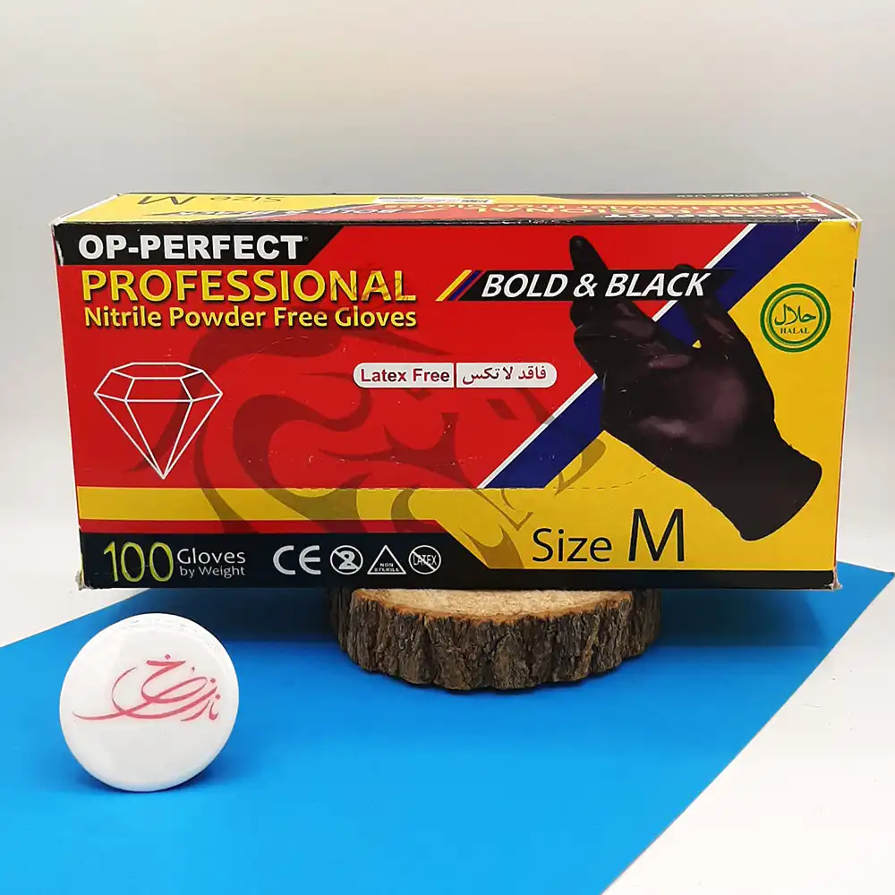 دستکش-لاتکس-مشکی-OP-PERFECT-سایز-M. دستکش لاتکس مشکی OP-PERFECT سایز M