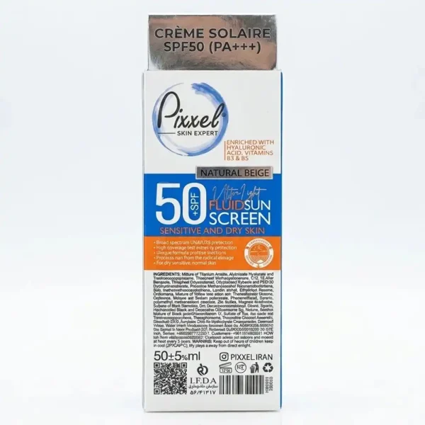 ضد آفتاب SPF 50+ فلوئیدی بژ طبیعی پیکسل انواع پوست 50 میلی لیتری