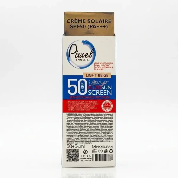 ضد آفتاب پیکسل بژ روشن پوست خشک و حساس SPF 50+ فلوئیدی 50 میلی لیتری