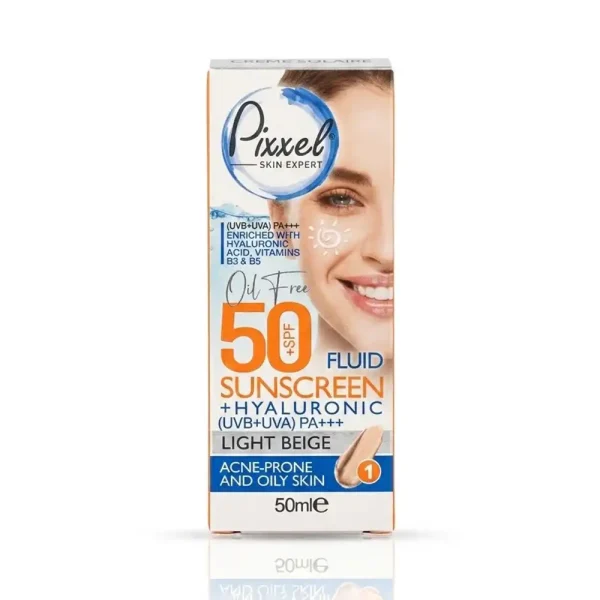 فلوئید ضد آفتاب SPF 50+ بژ روشن پیکسل پوست چرب 50 میلی لیتری