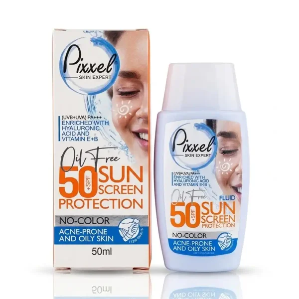 فلوئید ضد آفتاب +SPF 50 بی رنگ پیکسل پوست چرب 50 میلی لیتری