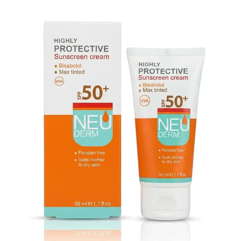کرم ضد آفتاب SPF 50+ رنگی تیره نئودرم پروتکتیو پوست نرمال و خشک 50 میلی لیتری کرم ضد آفتاب SPF 50+ رنگی تیره نئودرم پروتکتیو پوست نرمال و خشک 50 میلی لیتری