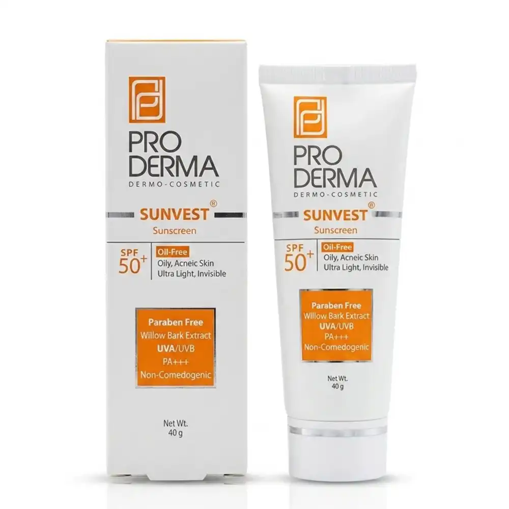 کرم ضد آفتاب SPF 50+ پرودرما بی رنگ پوست چرب 40 گرمی