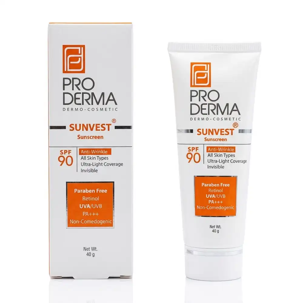 کرم ضد آفتاب SPF 90 ضد چروک پرودرما بی رنگ 40 گرمی