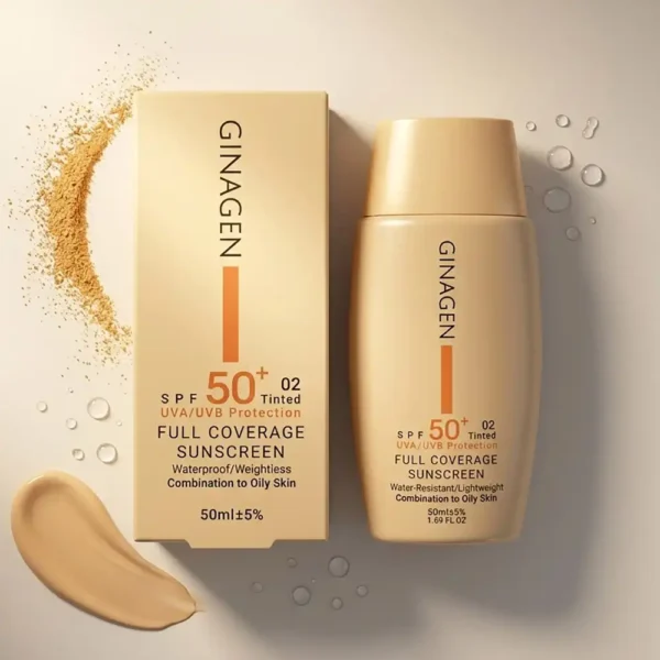 کرم ضدآفتاب SPF 50 رنگی ژیناژن کد 02 پوست چرب و مختلط 50 میلی لیتری