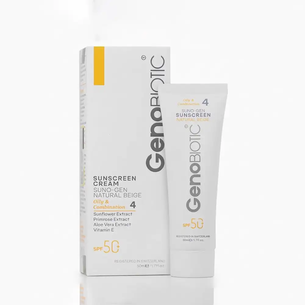 کرم ضدآفتاب SPF50 رنگی ژنوبایوتیک پوست چرب بژ طبیعی 50 میلی لیتری کرم ضدآفتاب SPF50 رنگی ژنوبایوتیک پوست چرب بژ طبیعی 50 میلی لیتری