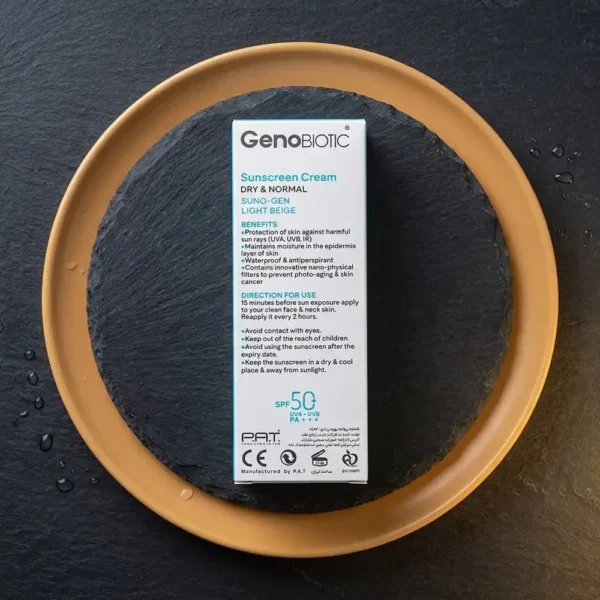کرم ضدآفتاب SPF50 ژنوبایوتیک بژ روشن پوست خشک و نرمال کد 3 50 میلی لیتری